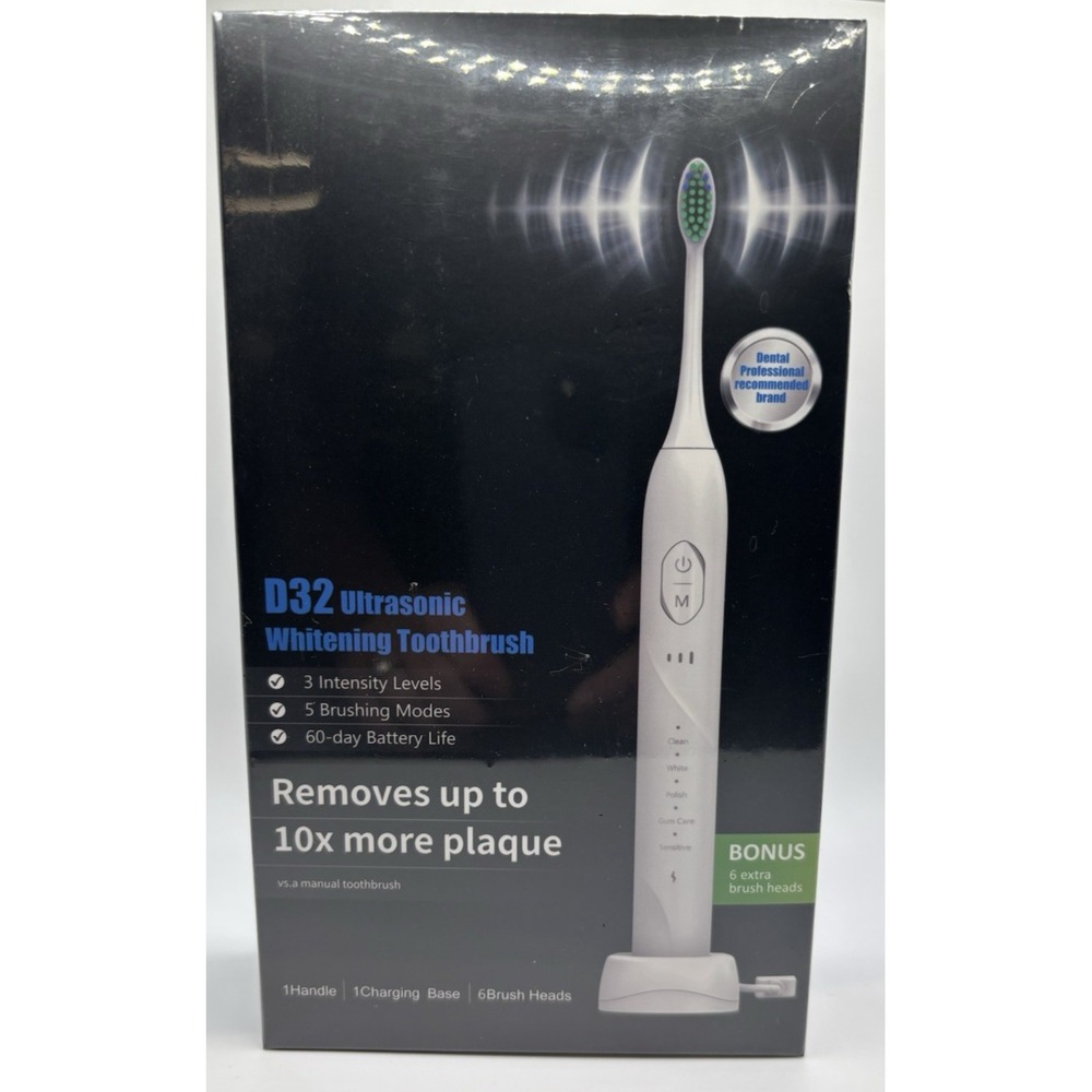 D32 Ultrasonic Whitening Toothbrush‎ with 6 Brush Heads 5 Brush Modes 3 Levels